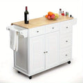 EROMMY Mobile Kitchen Island Cart with Wooden Top, Adjustable Shelves, Storage Drawers & Locking Wheels, White