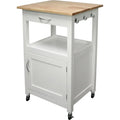 Rolling Kitchen Island Cart with Drawer, Storage Cabinet, Shelves, Natural Hardwood Top, White